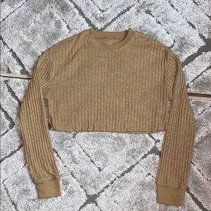 Ribbed, Cropped Crewneck Long Sleeve